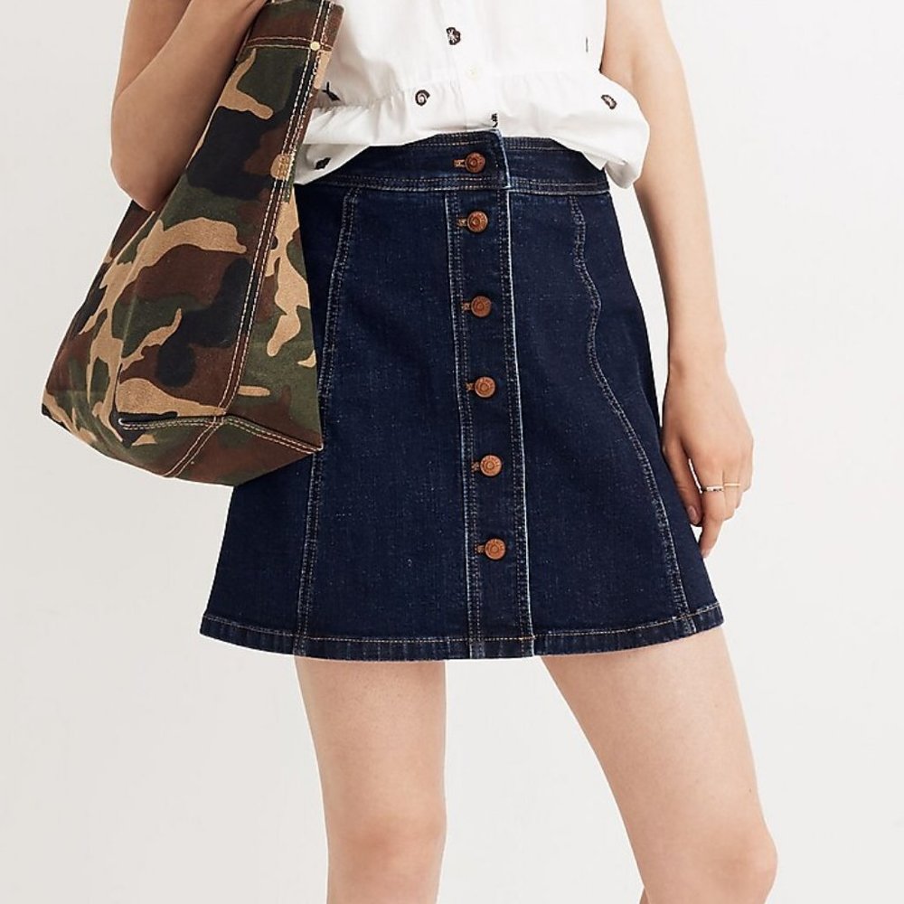 Madewell | Stretch Denim A-Line Mini Skirt: Button-Front Edition